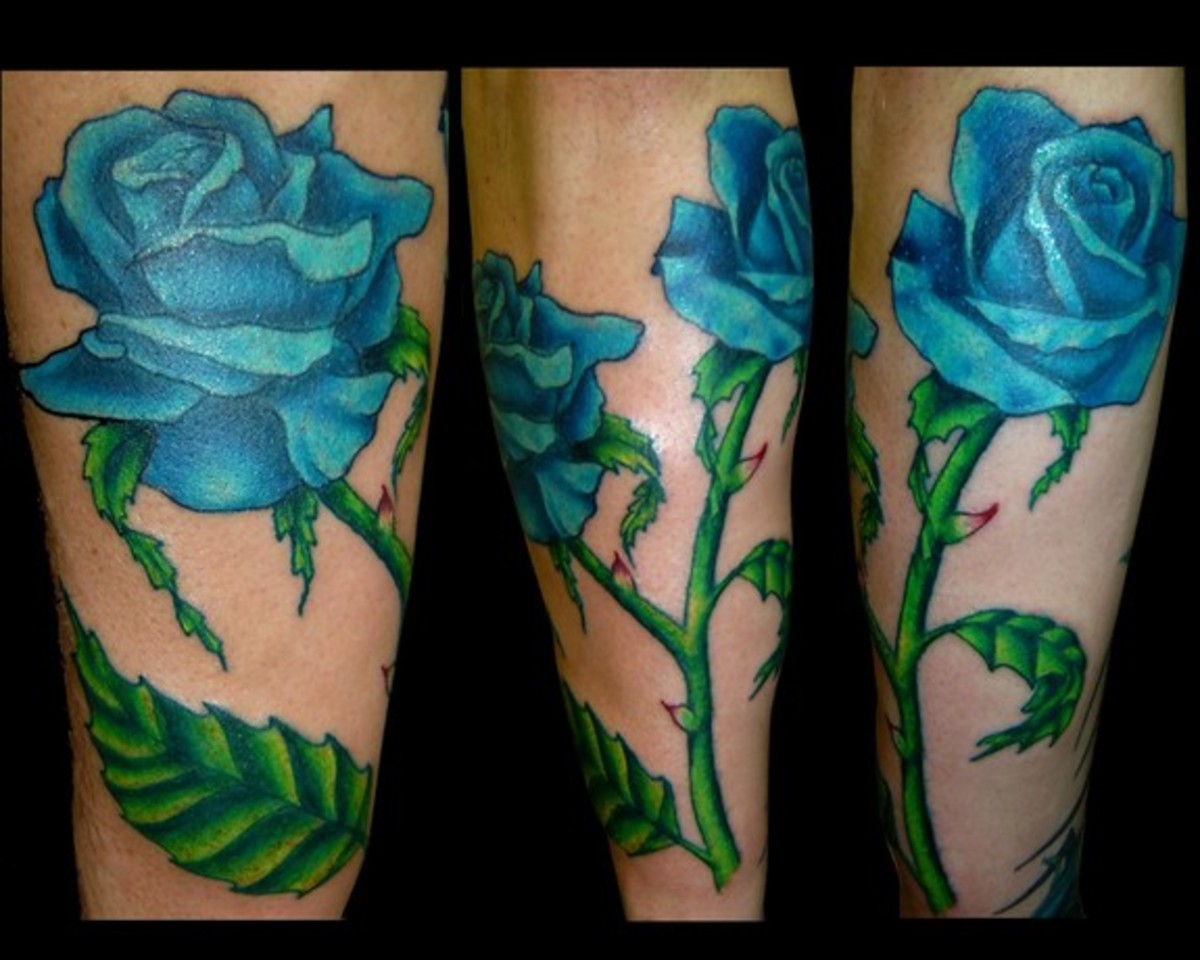 Tattoo tagged with flower mattwebb traditional black green neck  blue rose nature tatuaje tatuajes medium size  inkedappcom
