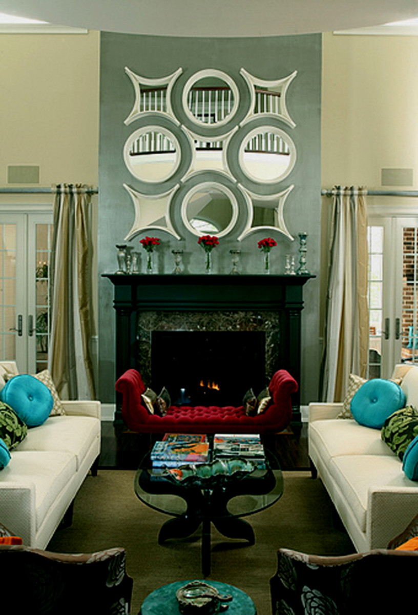 A grouping of small mirrors above a fireplace makes the same impact as one large mirror.