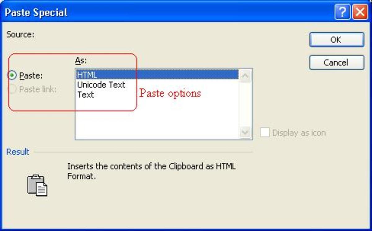 The paste special option tool