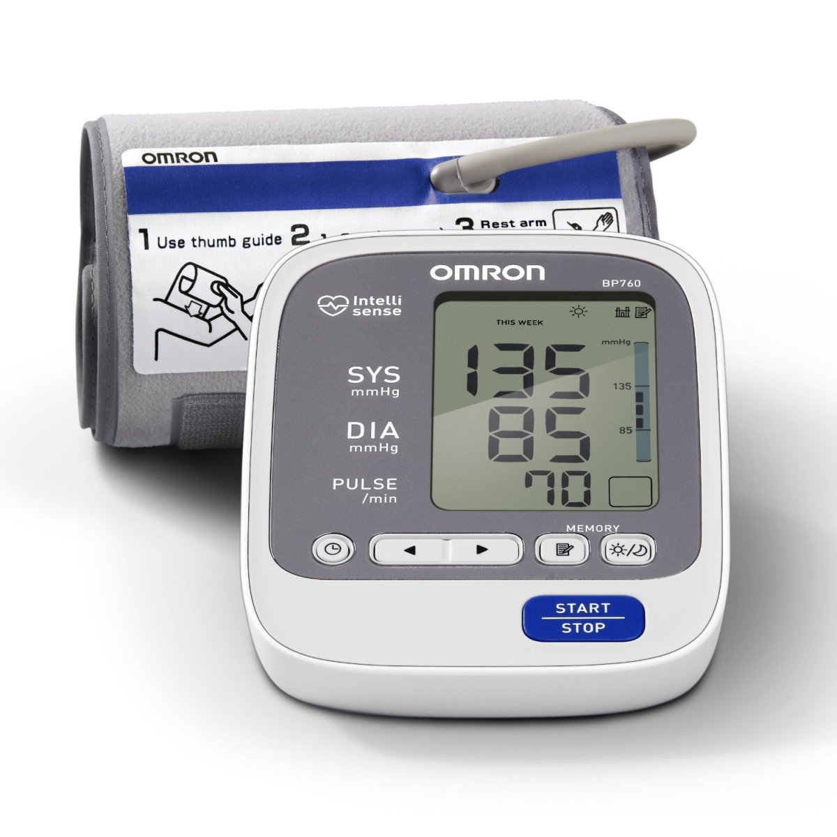 This Omron automatic blood pressure monitor is similar to the one I use at home.