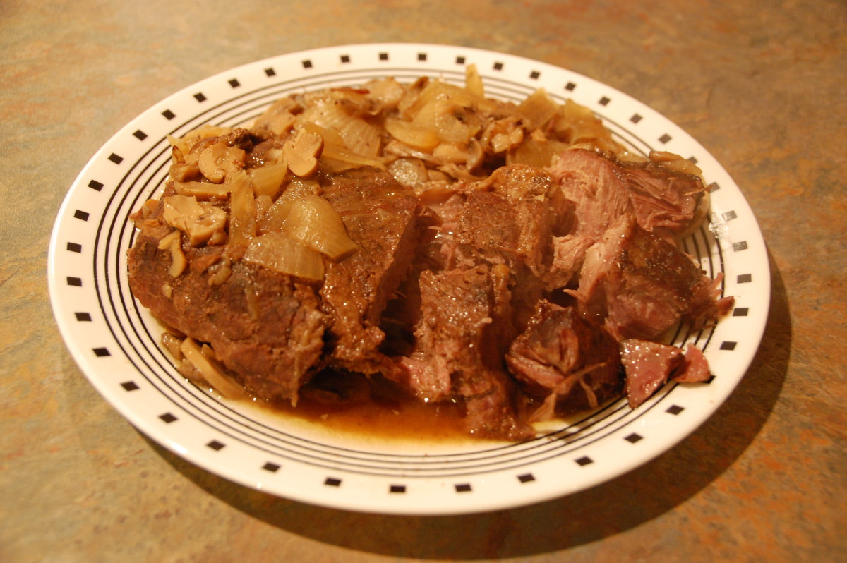 English pot roast with onions and mushrooms