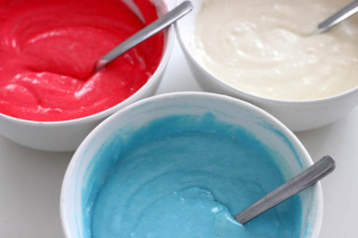 Blue raspberry, cherry, and lemon frostings. Perfect for the 4th of July.