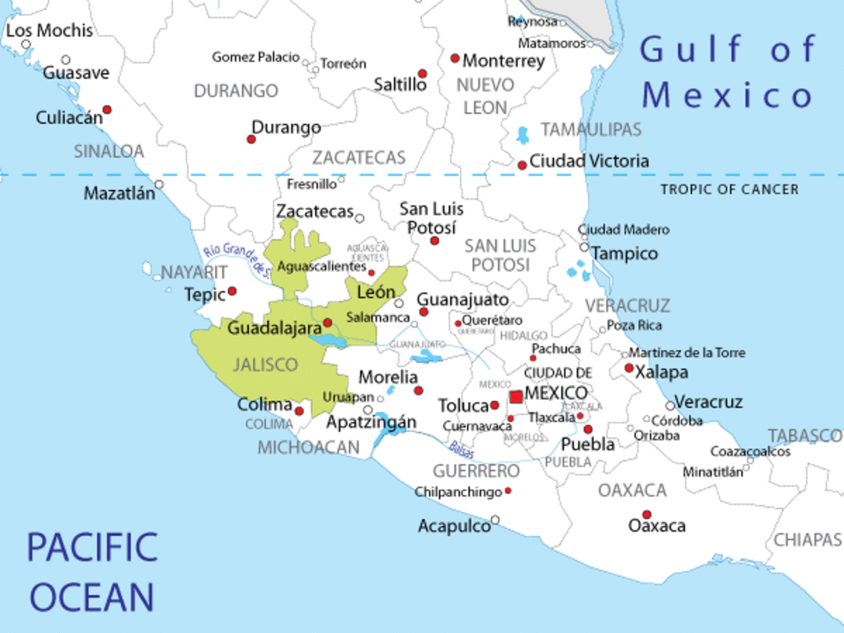 Green indicates the state of Jalisco, Mexico.