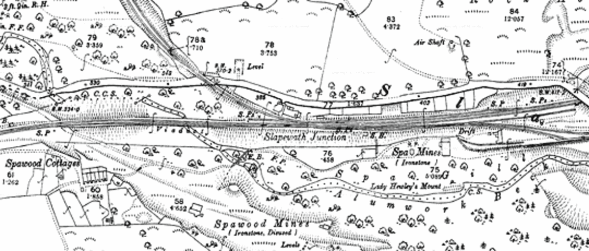 Slapewath 1894 map - the railway ran from Guisborough along this way to several mines and to Boosbeck on the way to Loftus and Whitby
