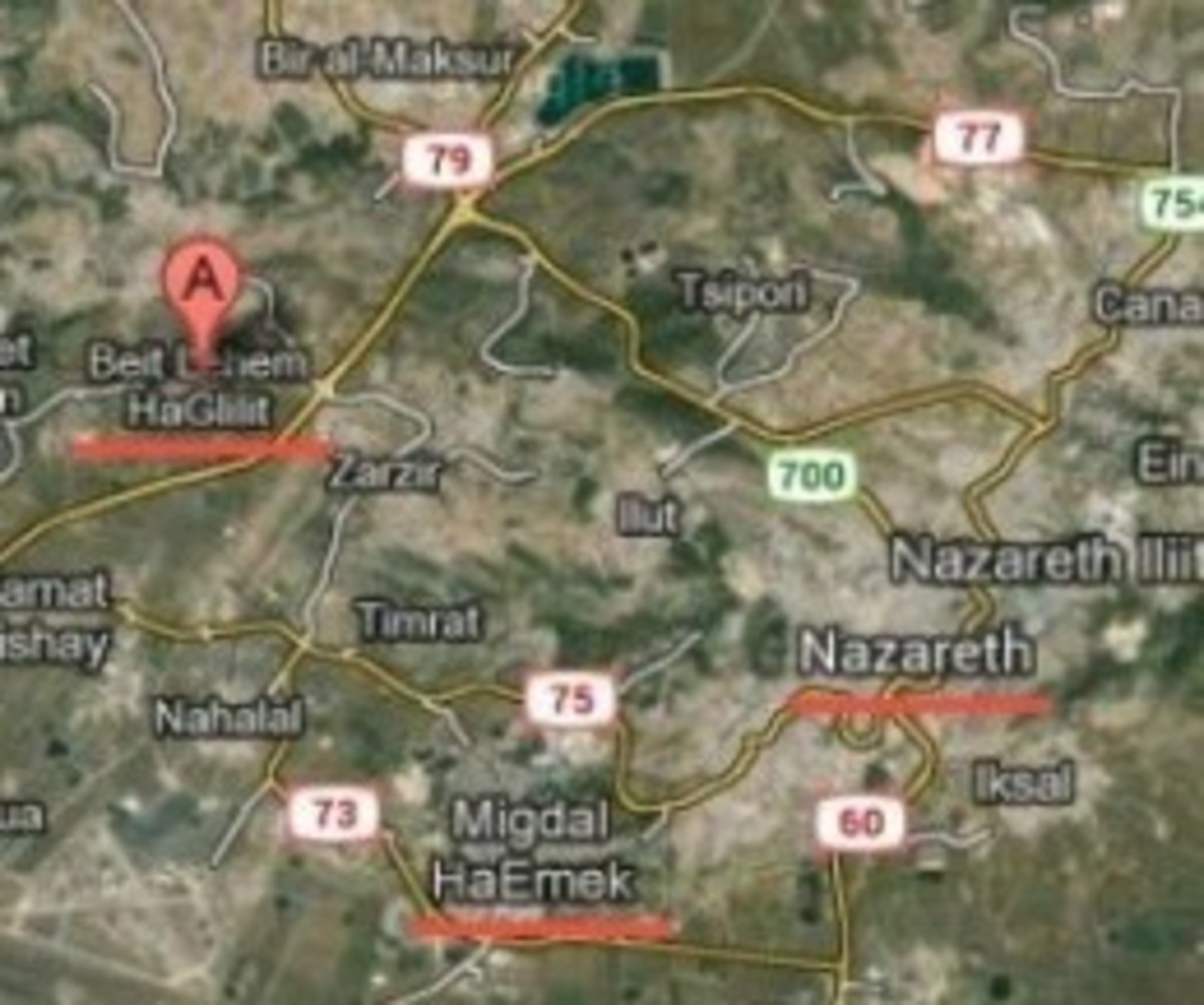 Modern Road Map of Bethlehem of Galilee (Beit Lehem HaGlilit), Nazareth and New Subdivision of Nazareth Illit in Israel