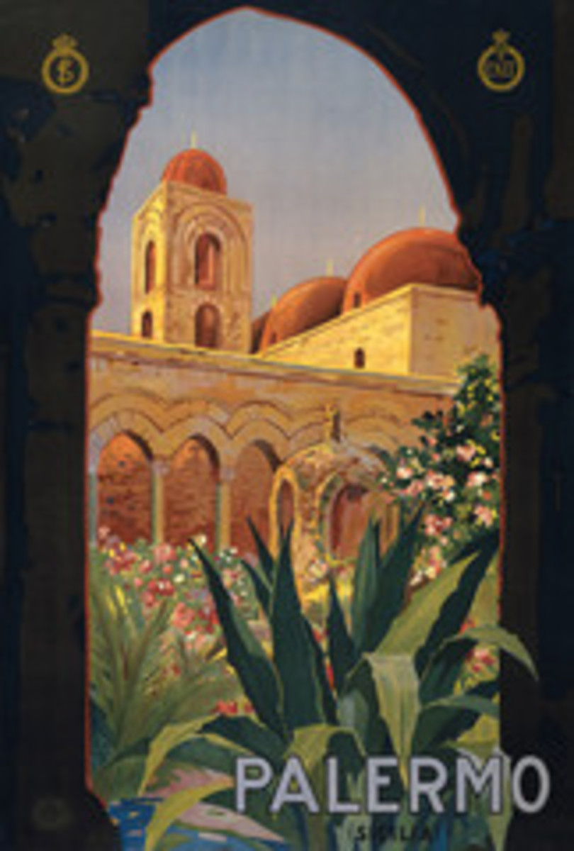 Italian poster vintage 1920s of Palermo Sicily.