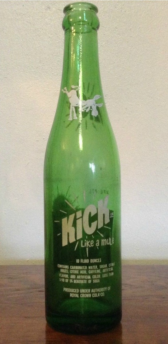 A made in Nashville, Tennessee, Kick Like a Mule ACL 10 oz. soda bottle, this is the back side of this amazing green bottle. 