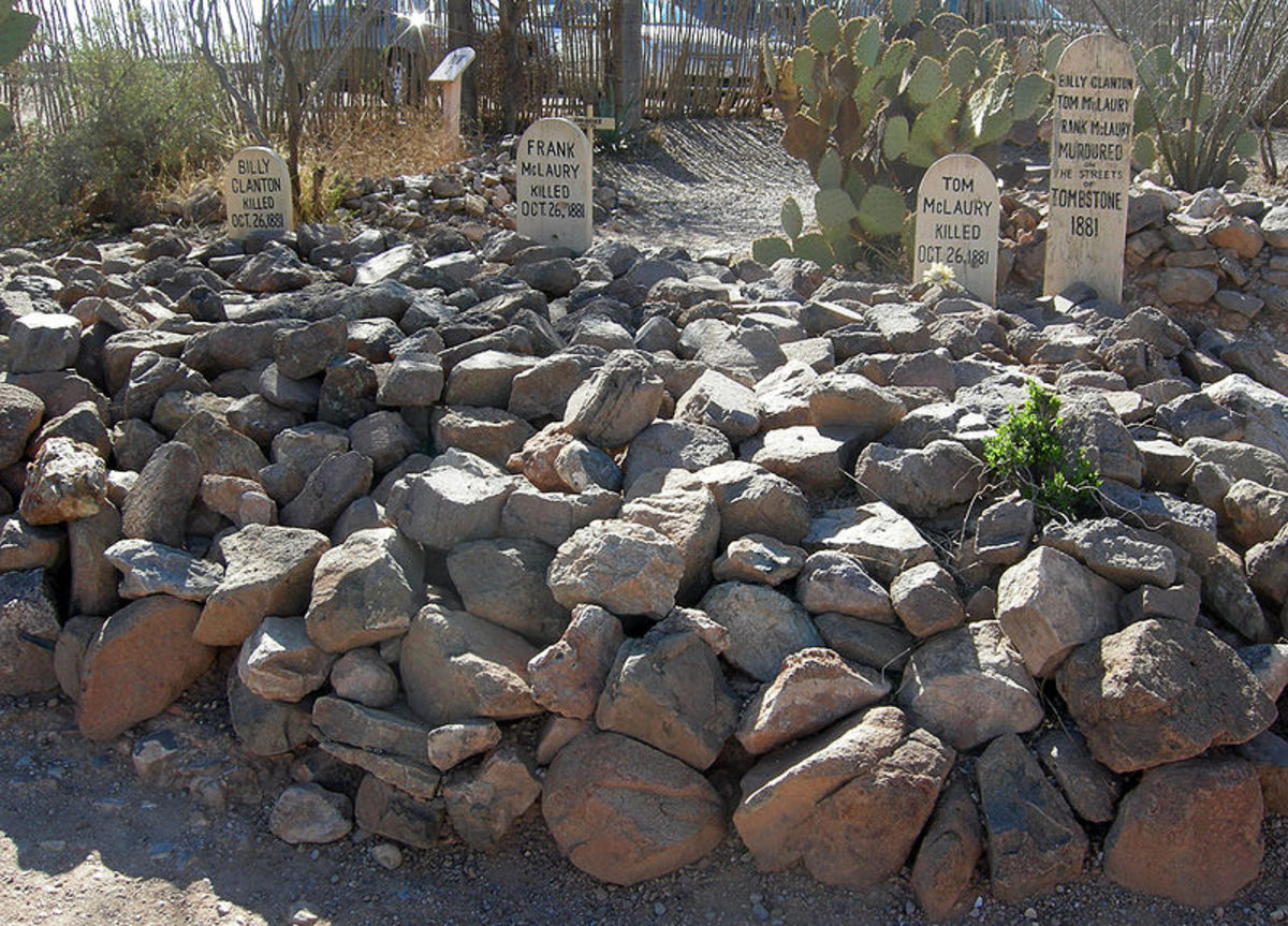 Graves of Billy Clanton, Frank McLaury, and Tom McLaury in Boothill Graveyard, Tombstone, Arizona.