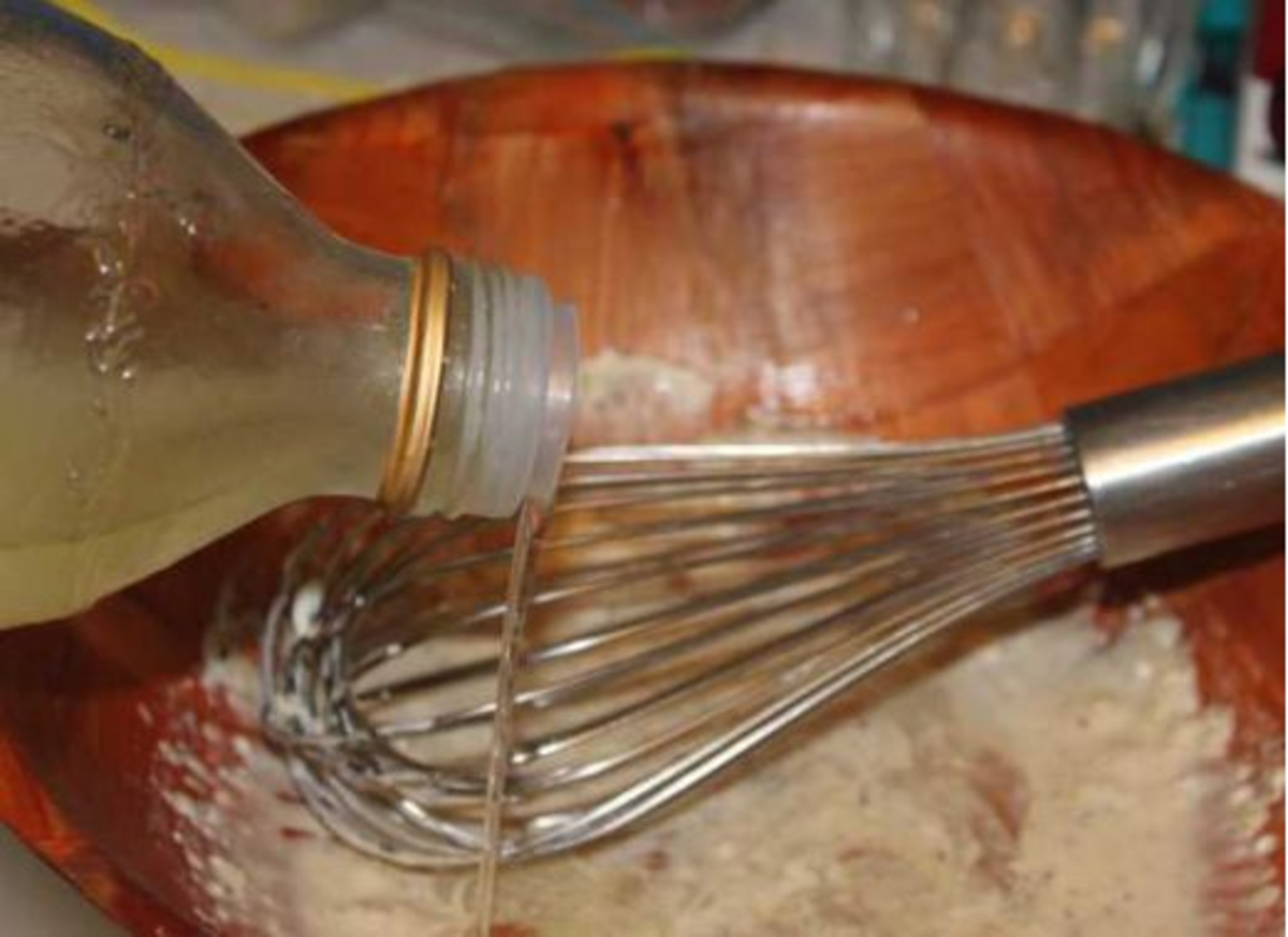 Whisk in the olive oil.