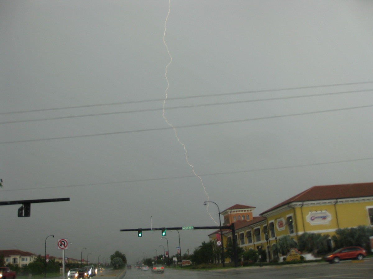 I took this picture during the storm I describe here - no, not while driving; I was at a red light!  The picture really doesn't do it justice at all...but I was proud of myself for actually catching one with the camera!