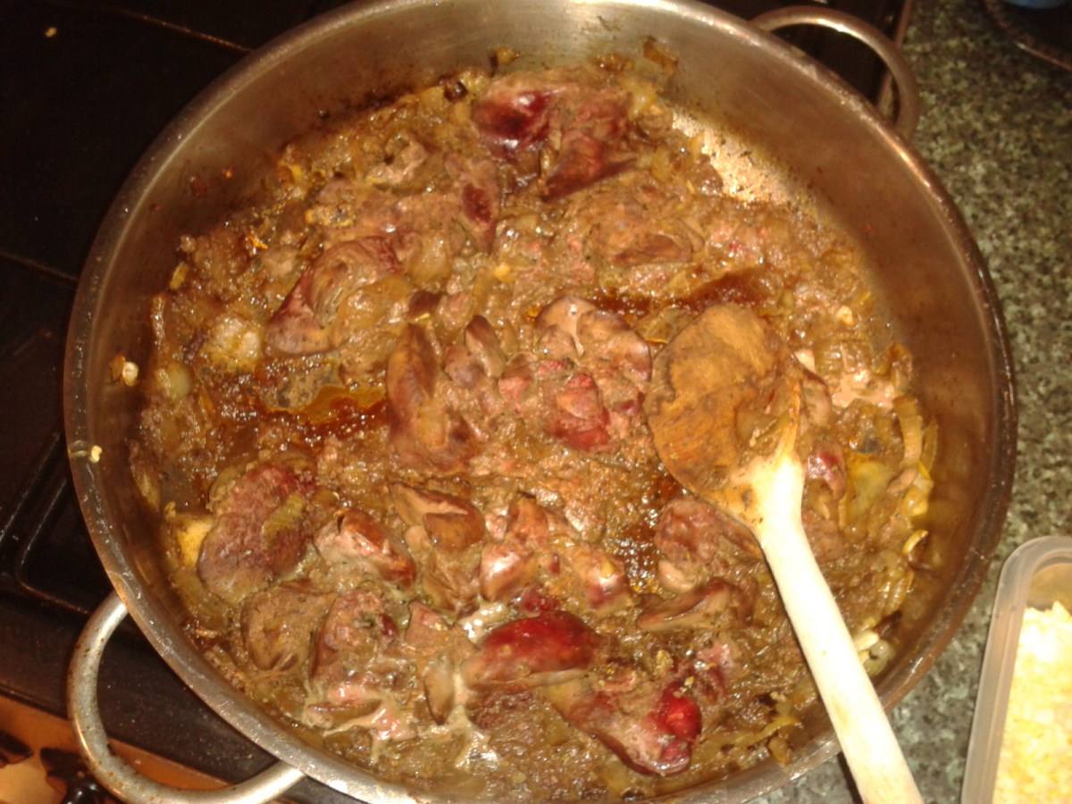 Fully cooked fried liver and onion ready to blend