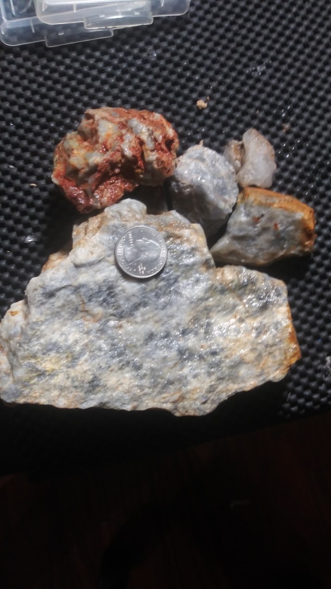 Some of the blue quartz collected in the Piedmont formation. note the heavily included nature of the rocks.