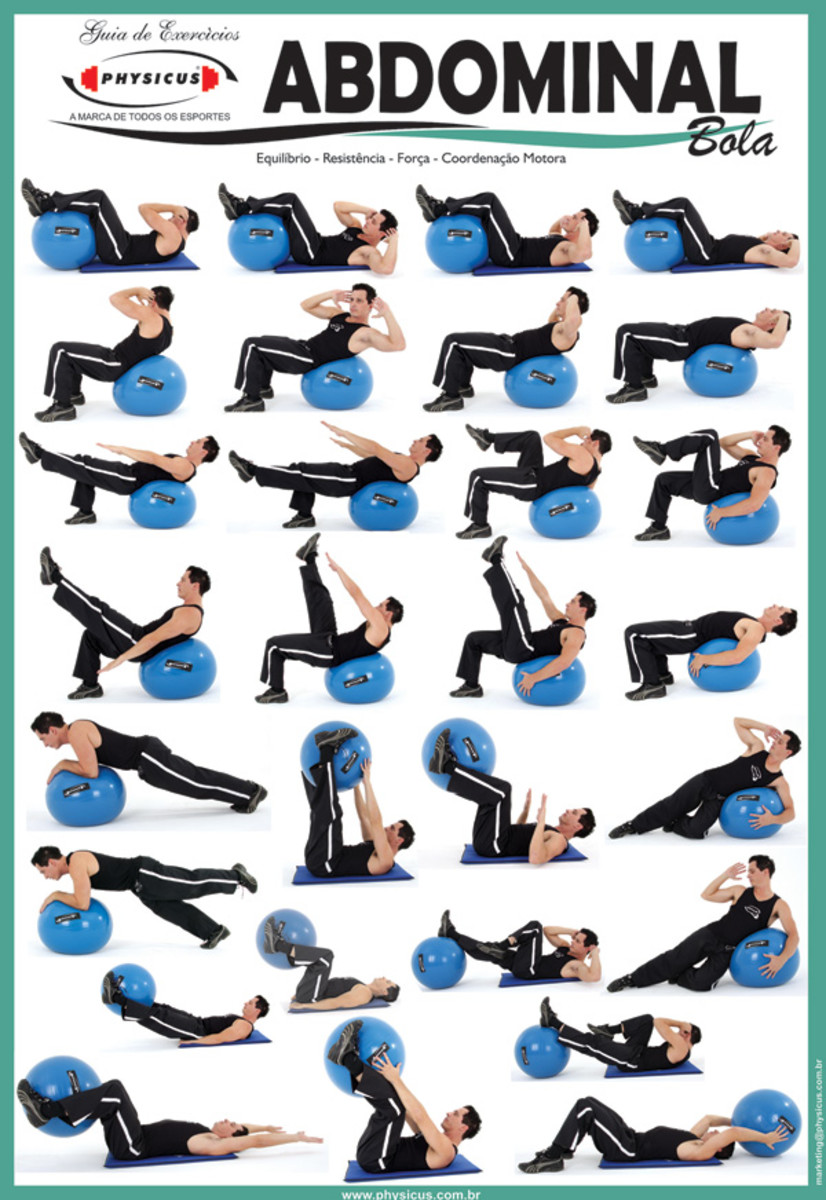 Exercise Charts for Stability Ball (Balance Ball, Swiss Ball) and