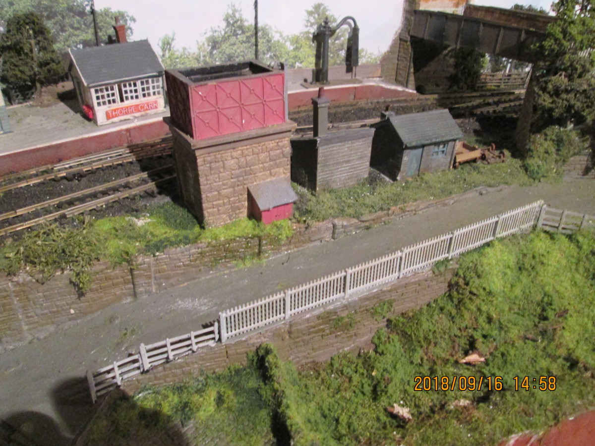 The view over the water tower to the platform end. A Mike's Models NER-style water crane has been added for realism 
