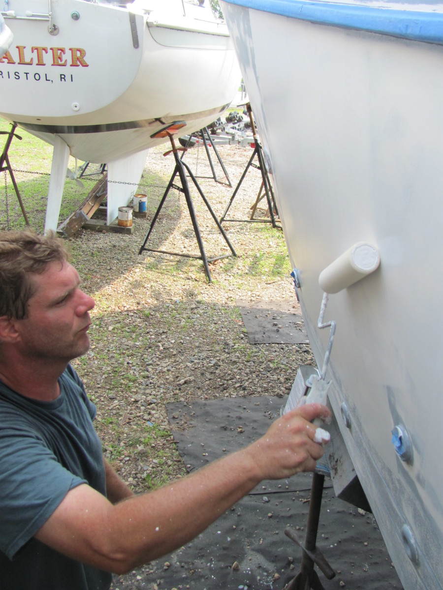 Applying the first coat of primer. 