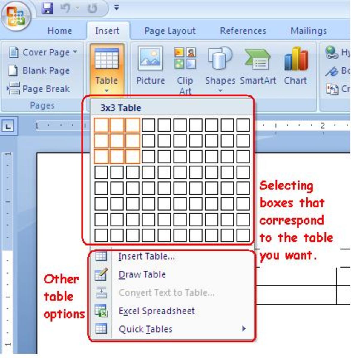 Ms Word Insert Tab Options