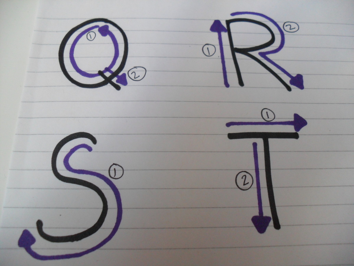How to write capital letters: Q, R, S, T