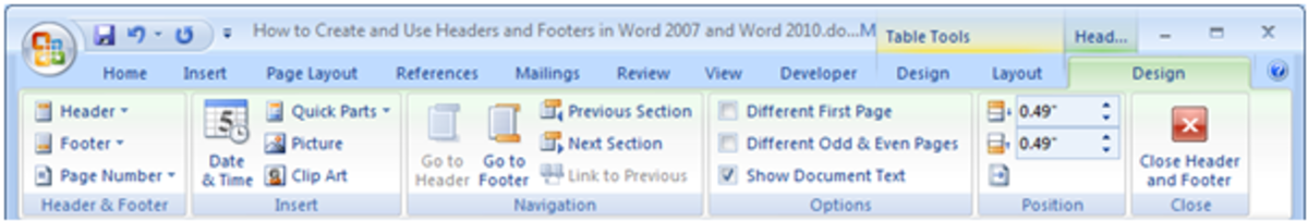 different headers on each page word 2007