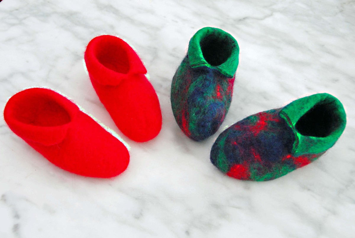 Two Pairs of Wet Felted Baby Booties