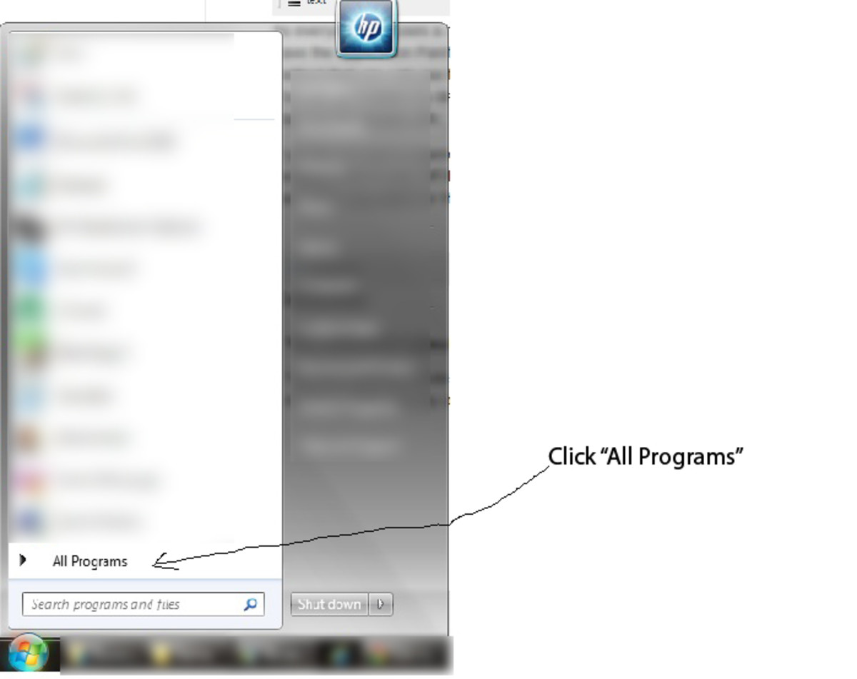 Click on "Start" button on the task bar. Then click on "All Programs"