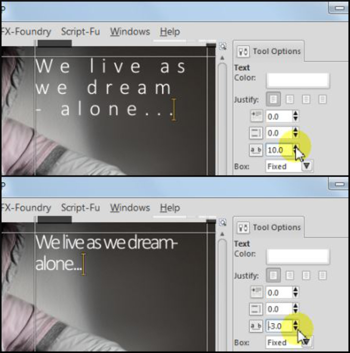 Fig. 5  Add a text to a photo in GIMP 2.8
