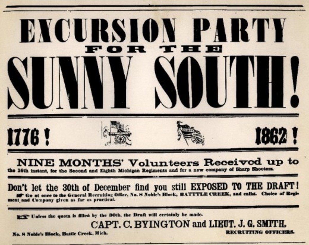 A recruitment poster for two Michigan infantry units: "Excursion Party for the Sunny South" was putting it mildly.