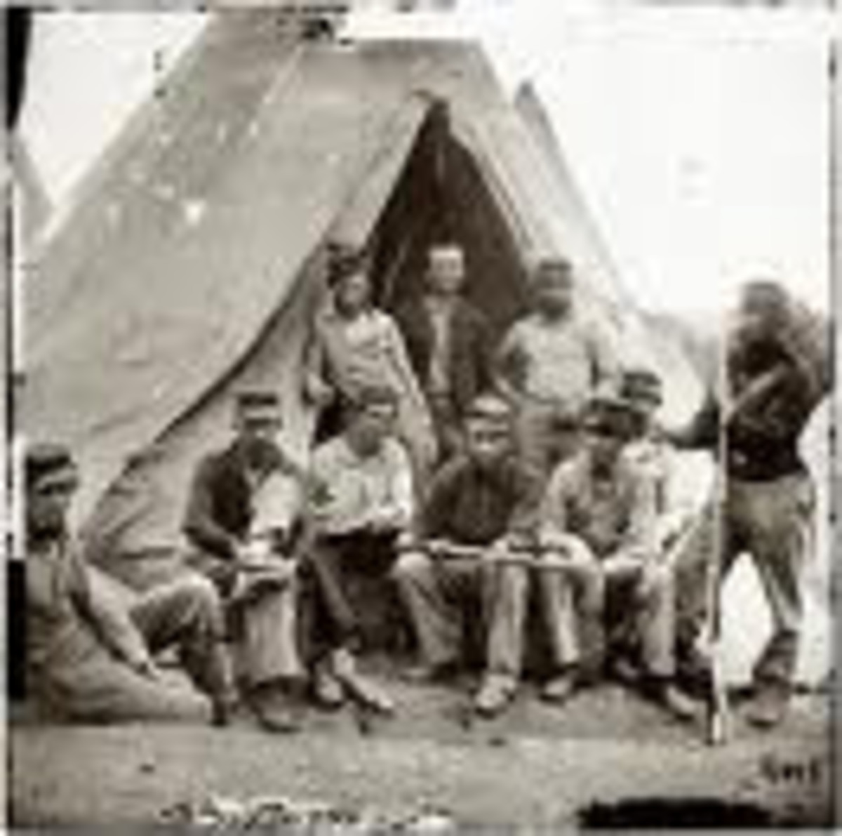 Troops lounge outside their Sibley Tent