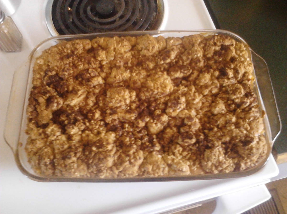 The top of the baked apple crisp should be golden brown