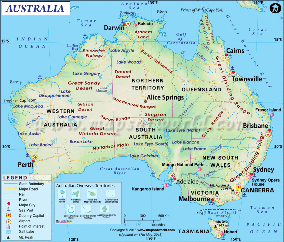 Political map of mainland Australia