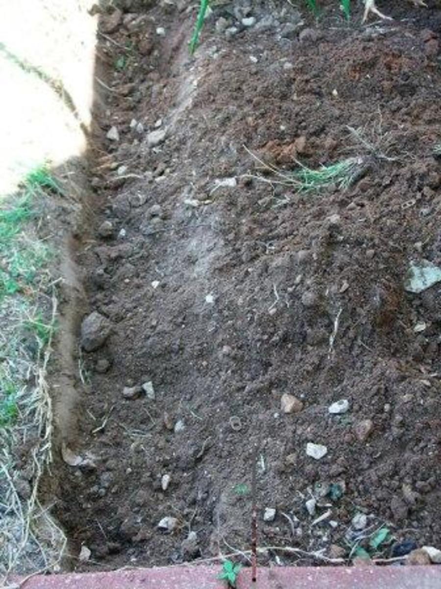 The trench should have a straight edge along the yard side.