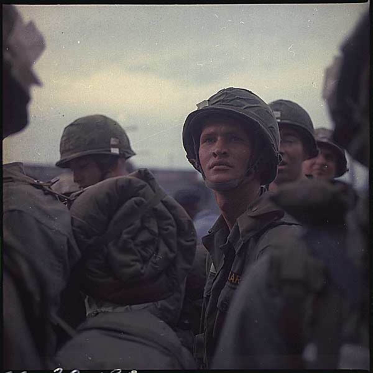 1965 Arrival of the U.S. 1st Cavalry Division (Air Mobile) in Vietnam. The 15,800 men, 424 Helicopters and Planes disembarked from troopship carriers at Qui Nhon and then immediately moved inland by air and convoy to their assigned tactical operation