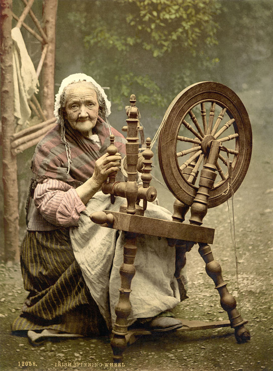 Woman spinning flax