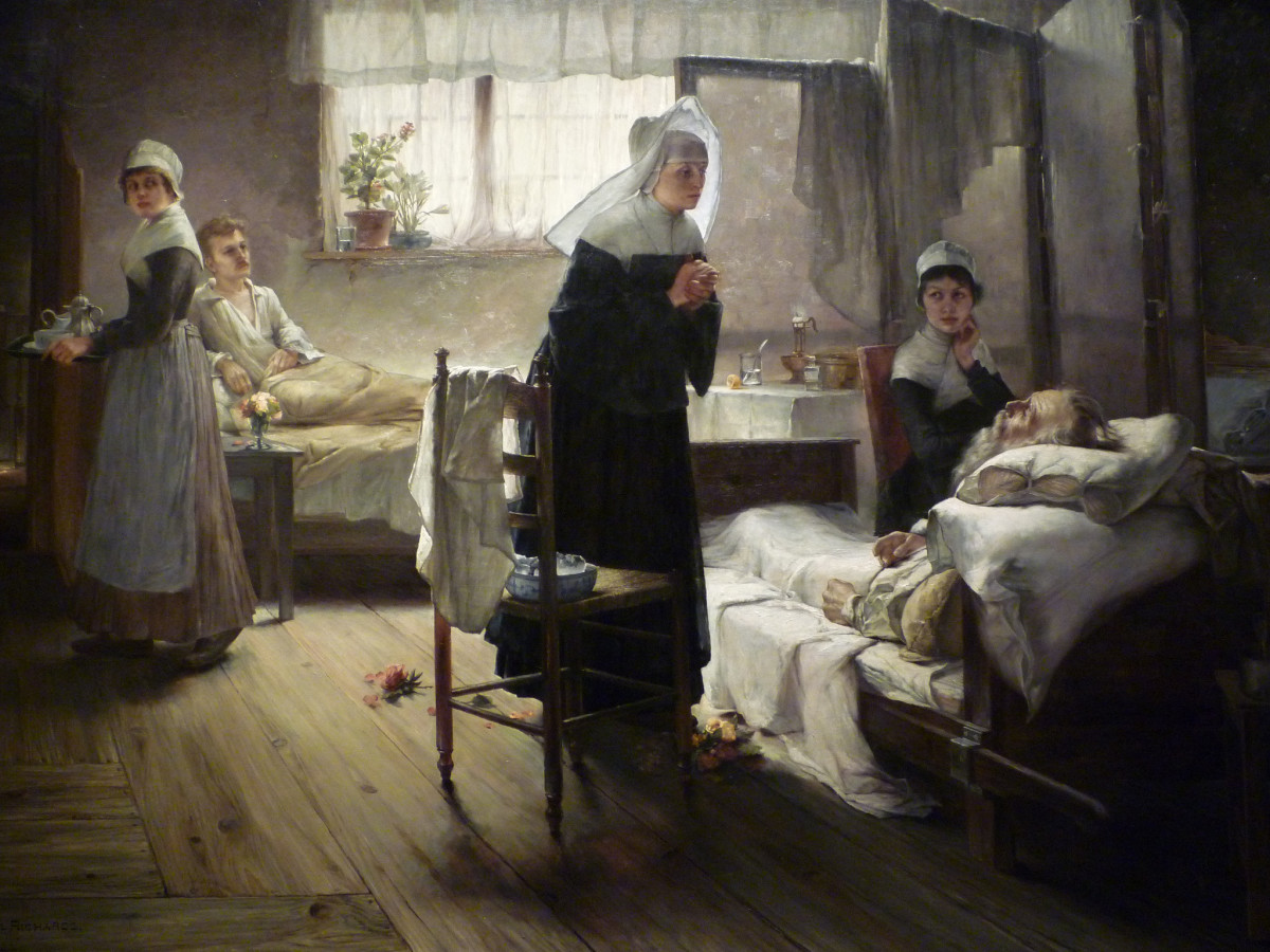 Evangeline Discovering Her Affianced in the Hospital, c. 1889, painting by  Samuel G. Richards (1853â€“1893)