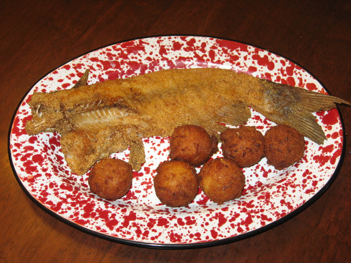 My "fried catfish and buttermilk hushpuppies."