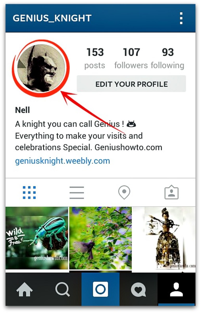 Tap your Instgram profile pic area to open the profile options menu