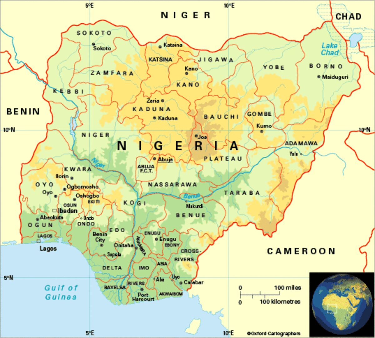 Nigeria Map locating tourist cities