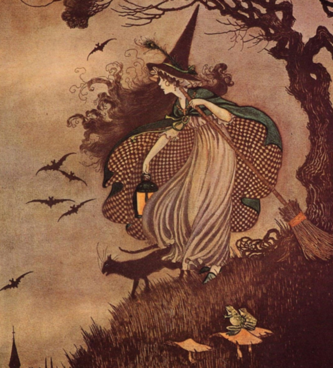 Here we show a portion of 'The Little Witch' - it is from Ida Rentoul Outhwaite's suite published in "Elves and Fairies" (1916).