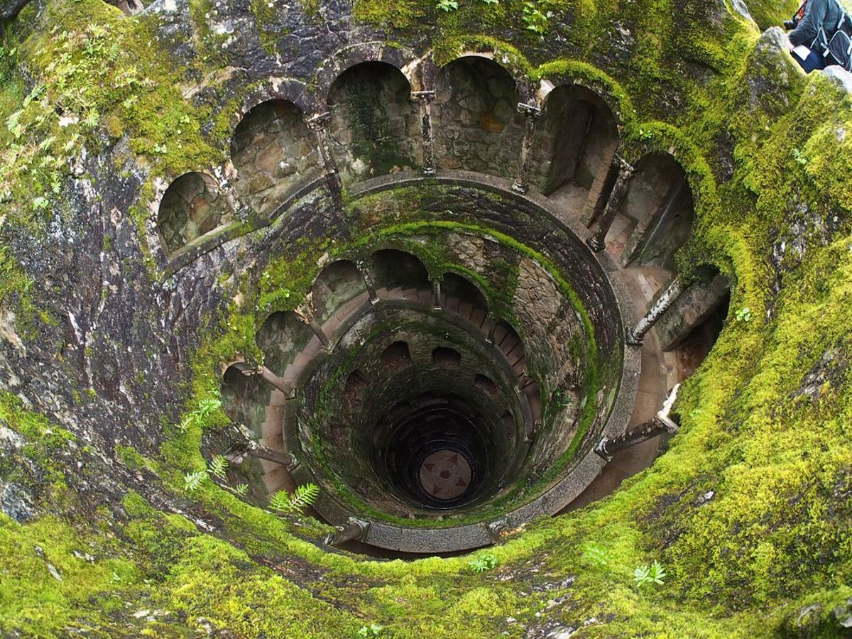 Initiation Well or inverted tower in Quinta da Regaleira, Portugal dating from 1910.
