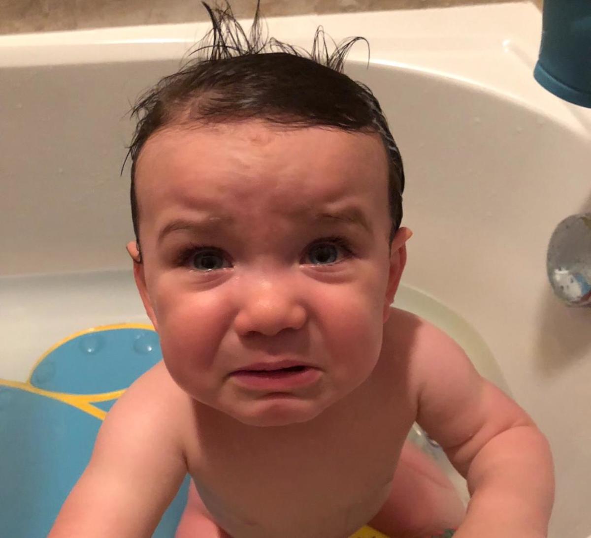 My poor guy wasn't feeling to good this day and just wanted out of the bath.