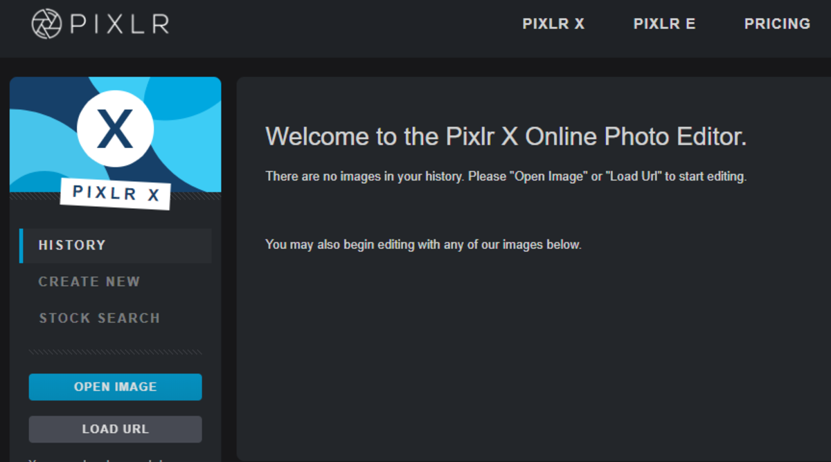 Pixlr X Photo Editor Homescreen
