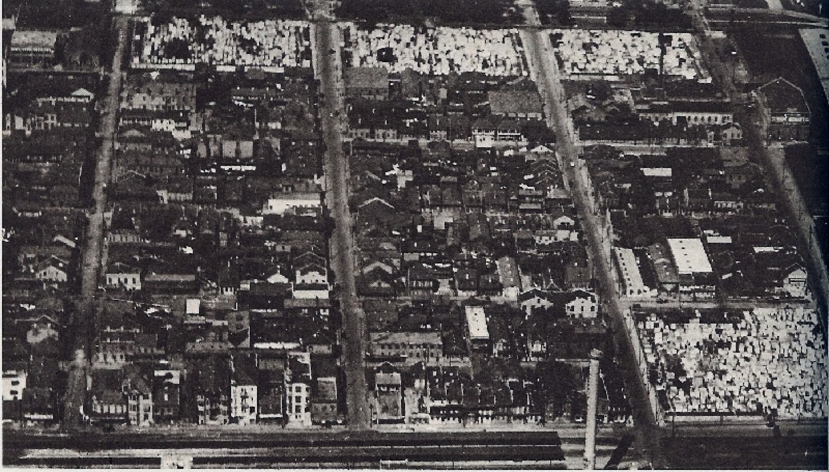 This remarkable photo of Storyville was taken from a hot air balloon. Bounded by two cemeteries, there wasn't a single building that didn't cater to prostitution. 