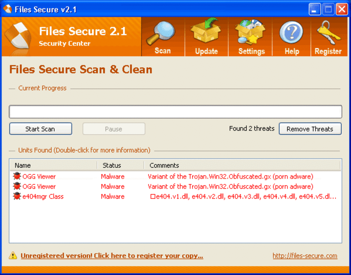Files Secure, a Zlob Trojan wrapping