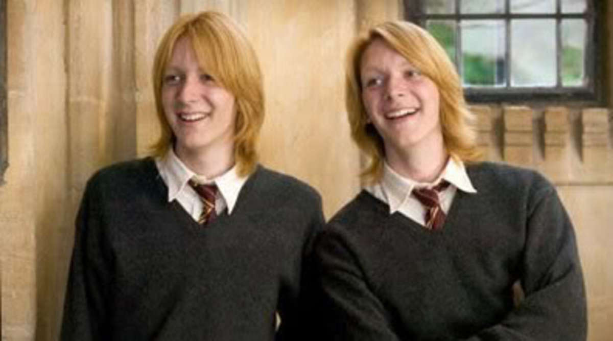 Actors James and Oliver Phelps as Fred and George Weasley