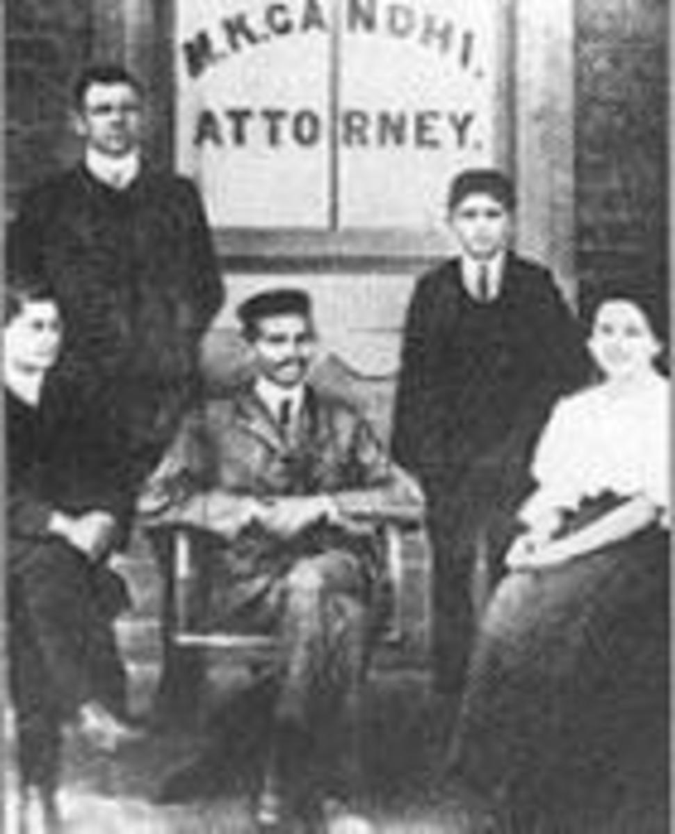 Gaandhi outside his law office in Johannesburg, with his colleagues