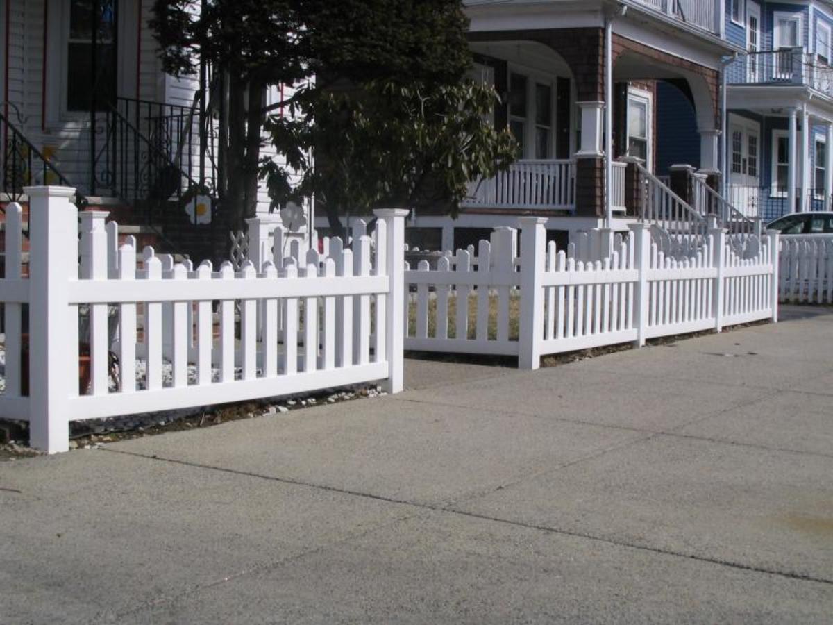 Home Remodeling Improvement Scalloped White Picket Fence - Vinyl Too ...