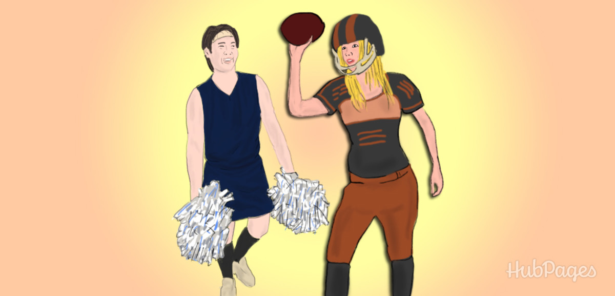 For Halloween, have him dress up as a cheerleader and her dress up in his sports uniform.