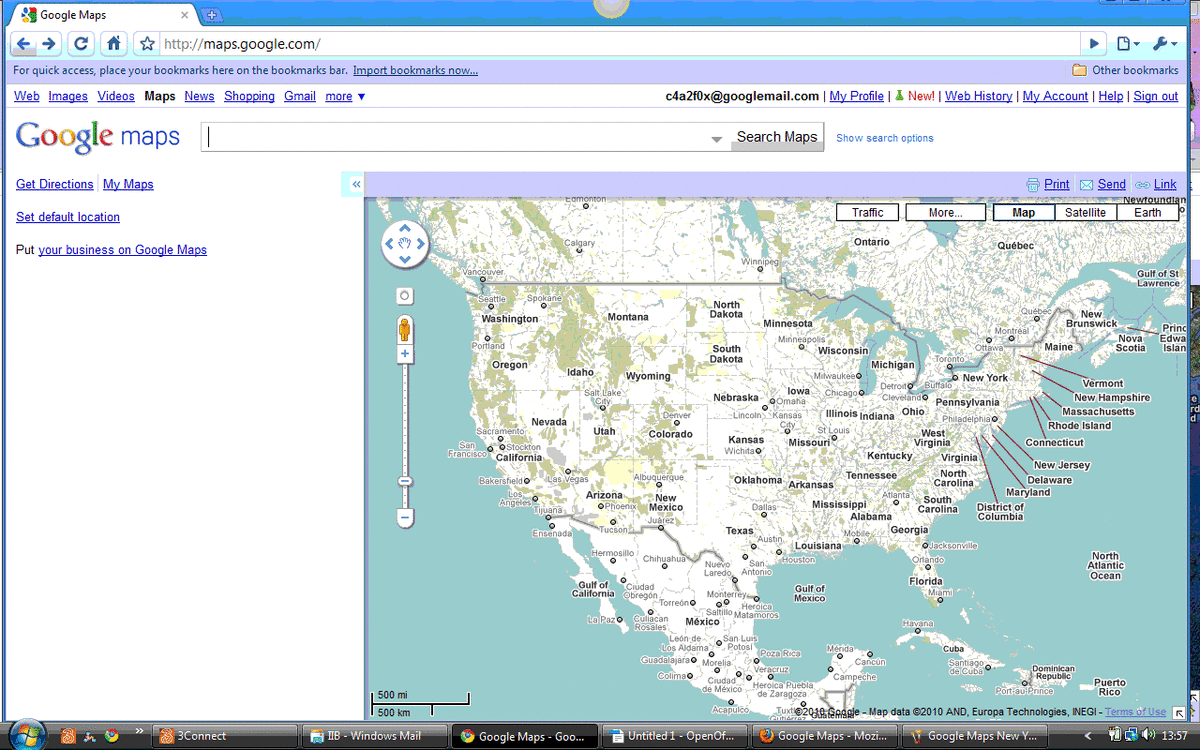 GoogleMaps Introductory Screen of the US when you arrive at Google Maps from de-localized Google Homepage or Homepage USA
