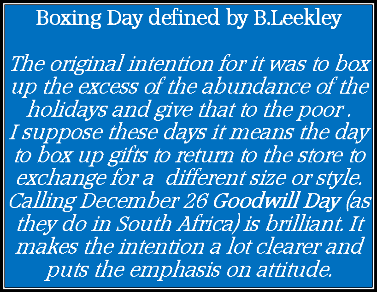 Boxing Day versus Day of Goodwill defined by B.Leekley 