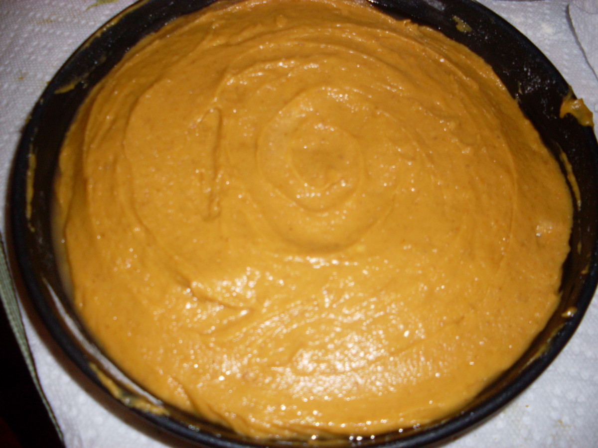 Rich cake batter for a delicious pumpkin cake that is very flavorful, both savory and sweet.