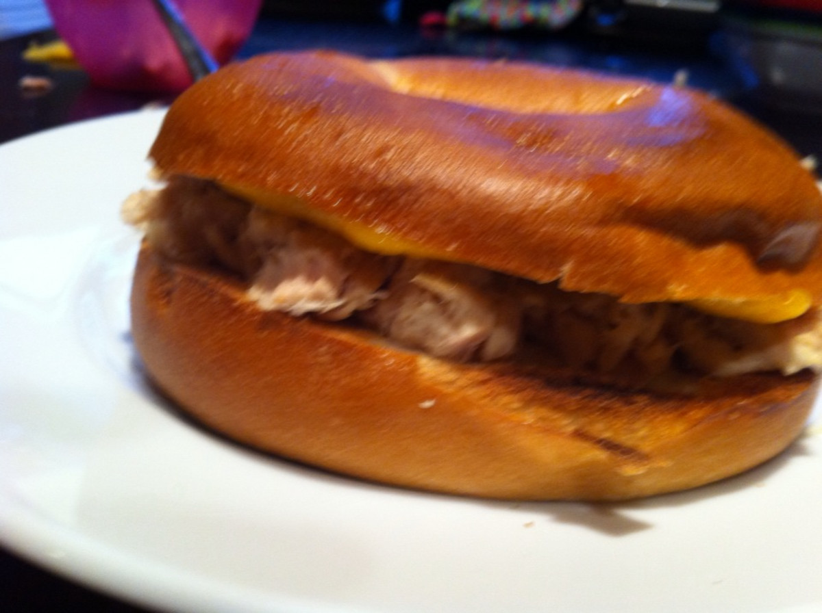 tuna melt sandwich made with a bagel